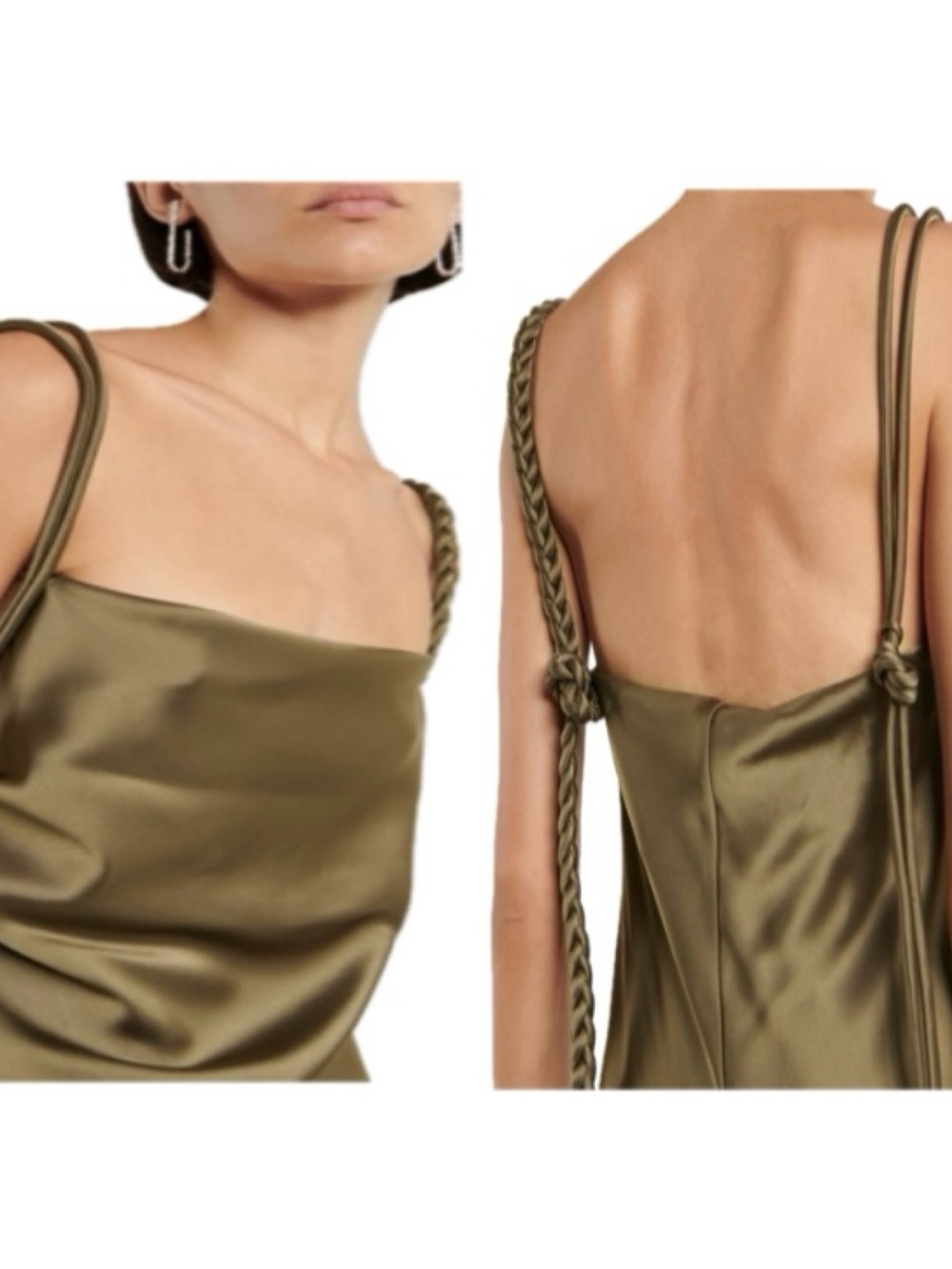 NWT House of Harlow 1960 Olive Green Slip Dress with Braided Detail, Size XL - Picture 3 of 14